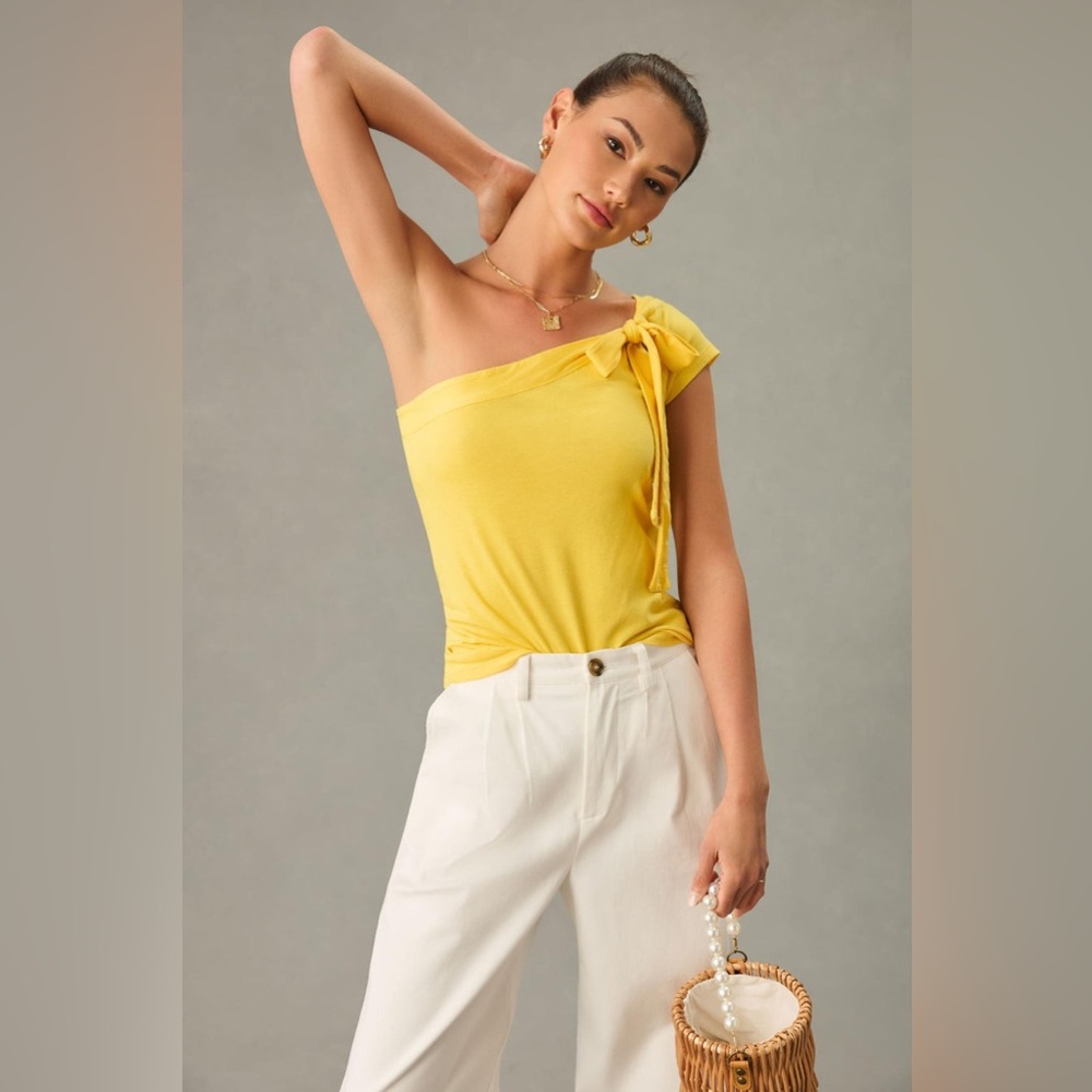 Anthropologie Maeve One-Shoulder Bow Blouse Top NEW - Picture 2 of 8